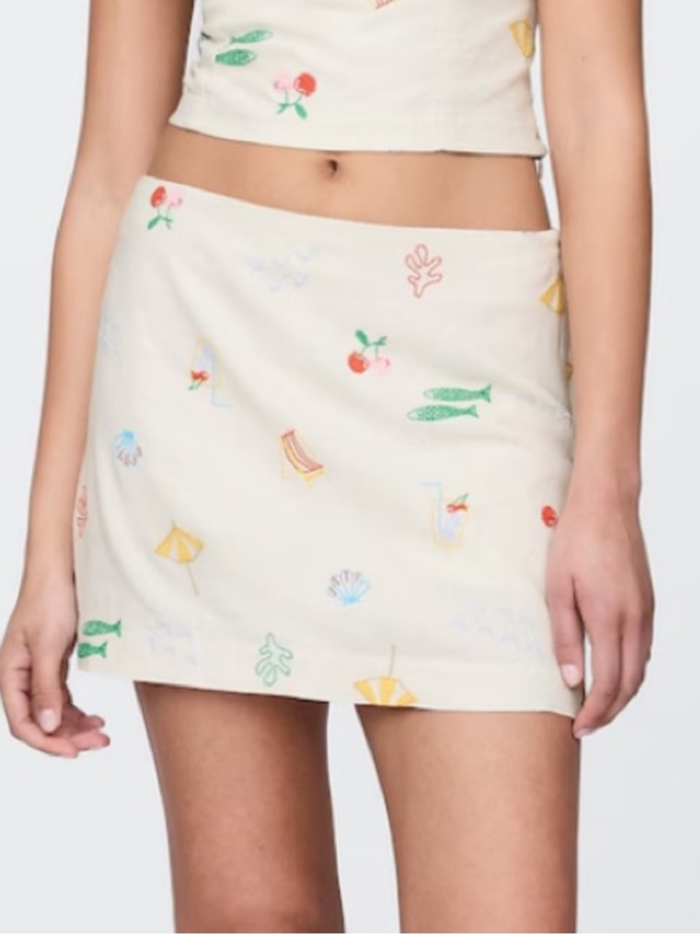 GAP Beige Linen-Blend Mini Skort Embroidered Summer